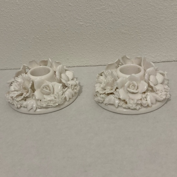 Vintage Japan Ardalt Verithin China Rose Basket Taper white Candle Holder. - Picture 2 of 6